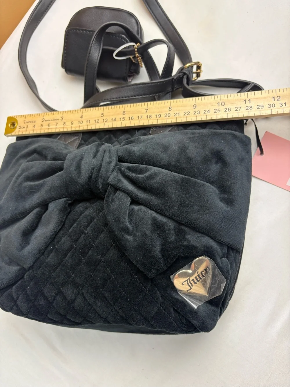 Juicy Couture Black Quilted Bow Shoulder Bag with Heart Charm